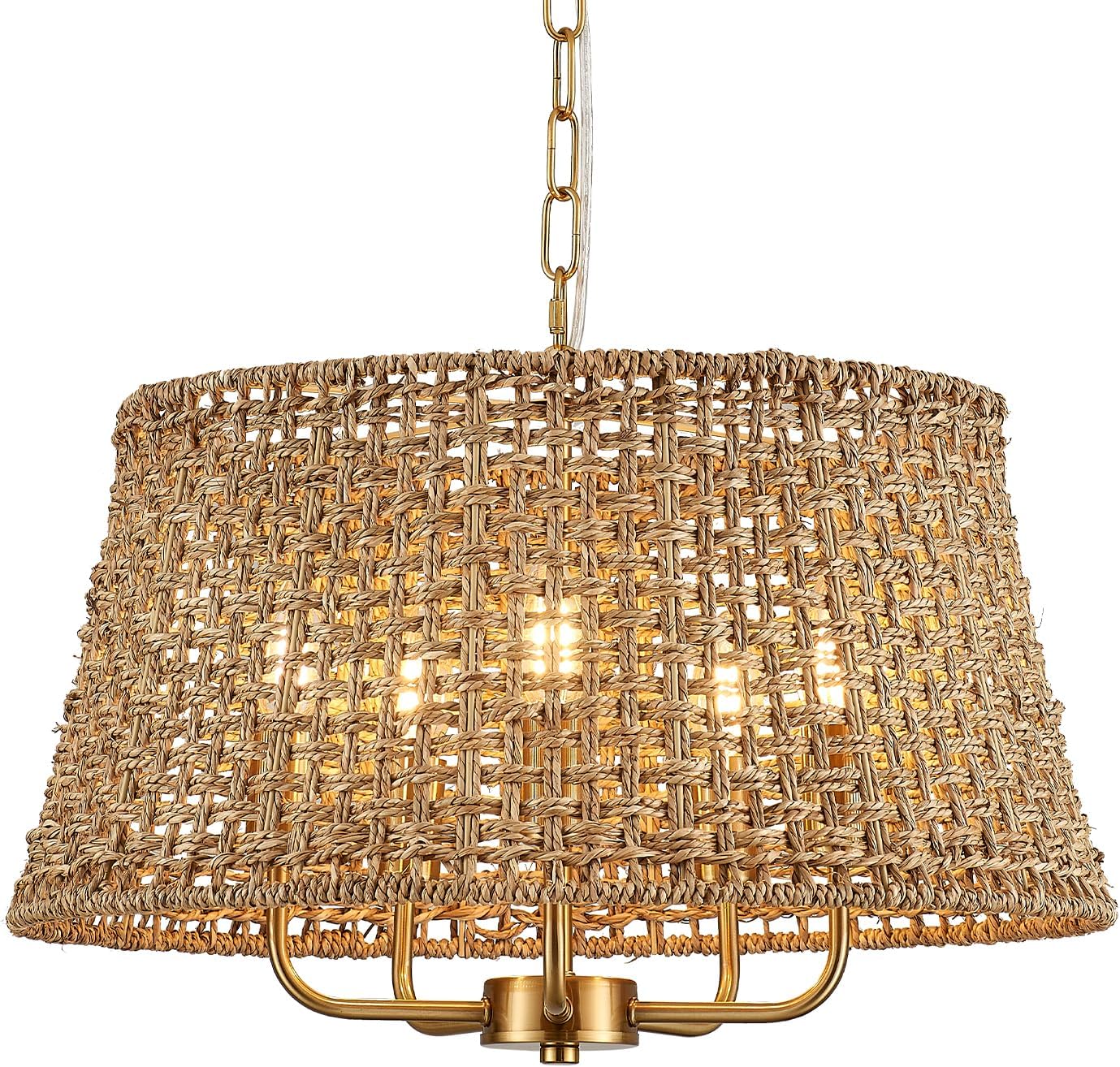 YOMECOO 19.7" Boho Rattan 5-Light Drum Chandelier, Golden