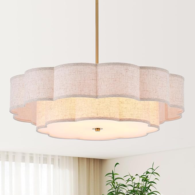 YOMECOO 25.6" Modern Farmhouse 5-Light Linen Petal Drum Chandelier, Gold